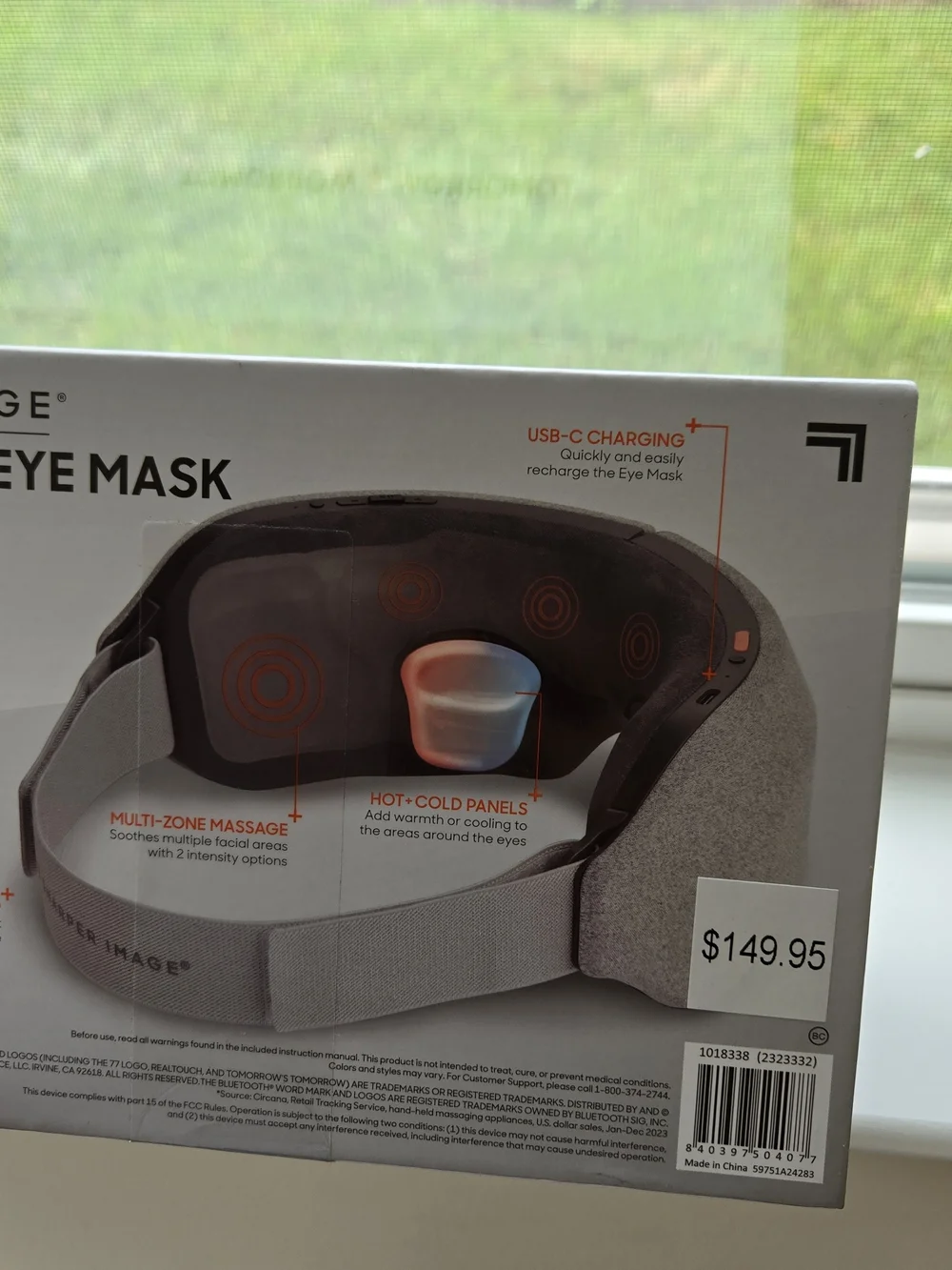 Sharper Image Realtouch Eye Mask - Light Gray Hot & Cold Therapy with Bluetooth